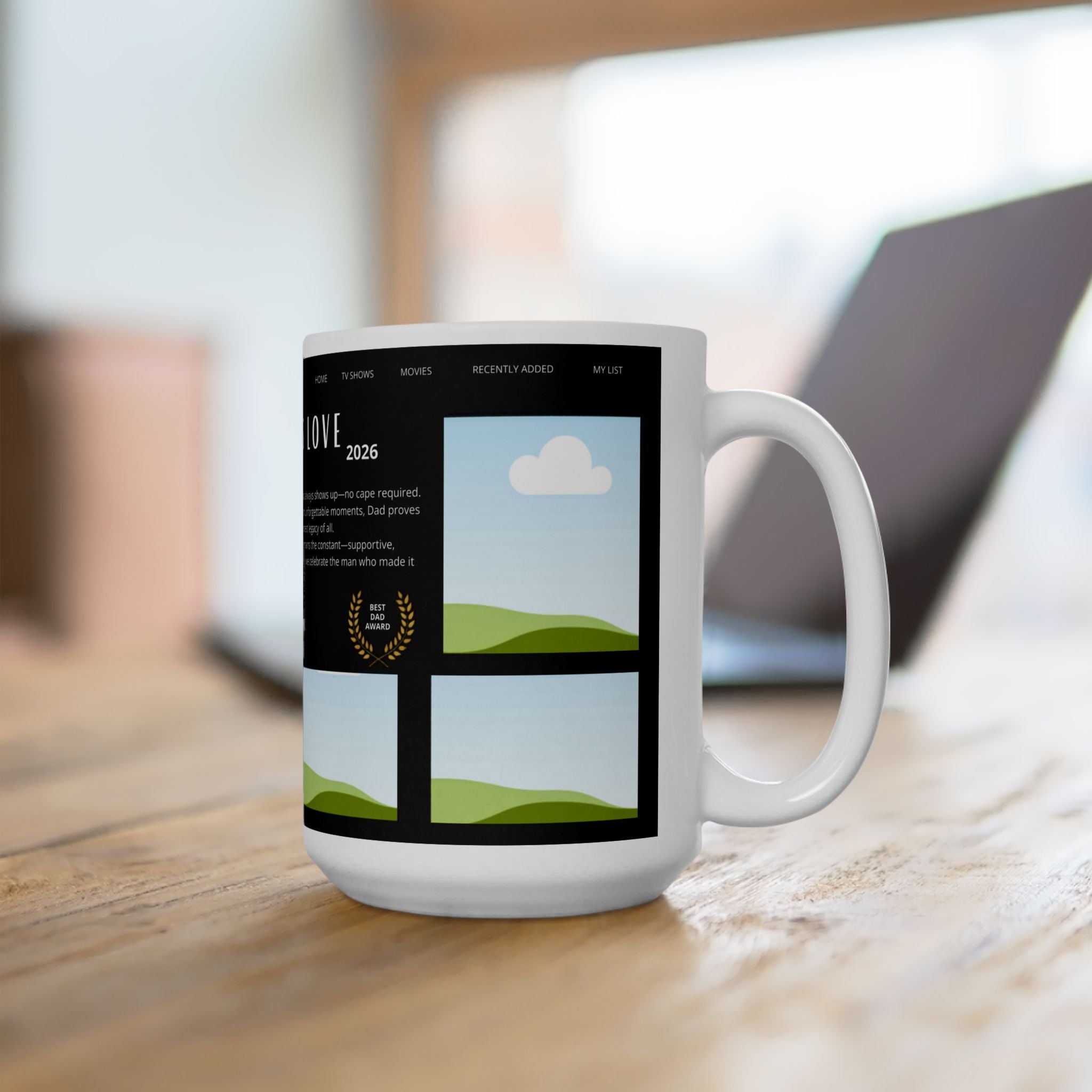 Dadflix Mug Wrap Canva Template | Editable 15-oz Mug Design