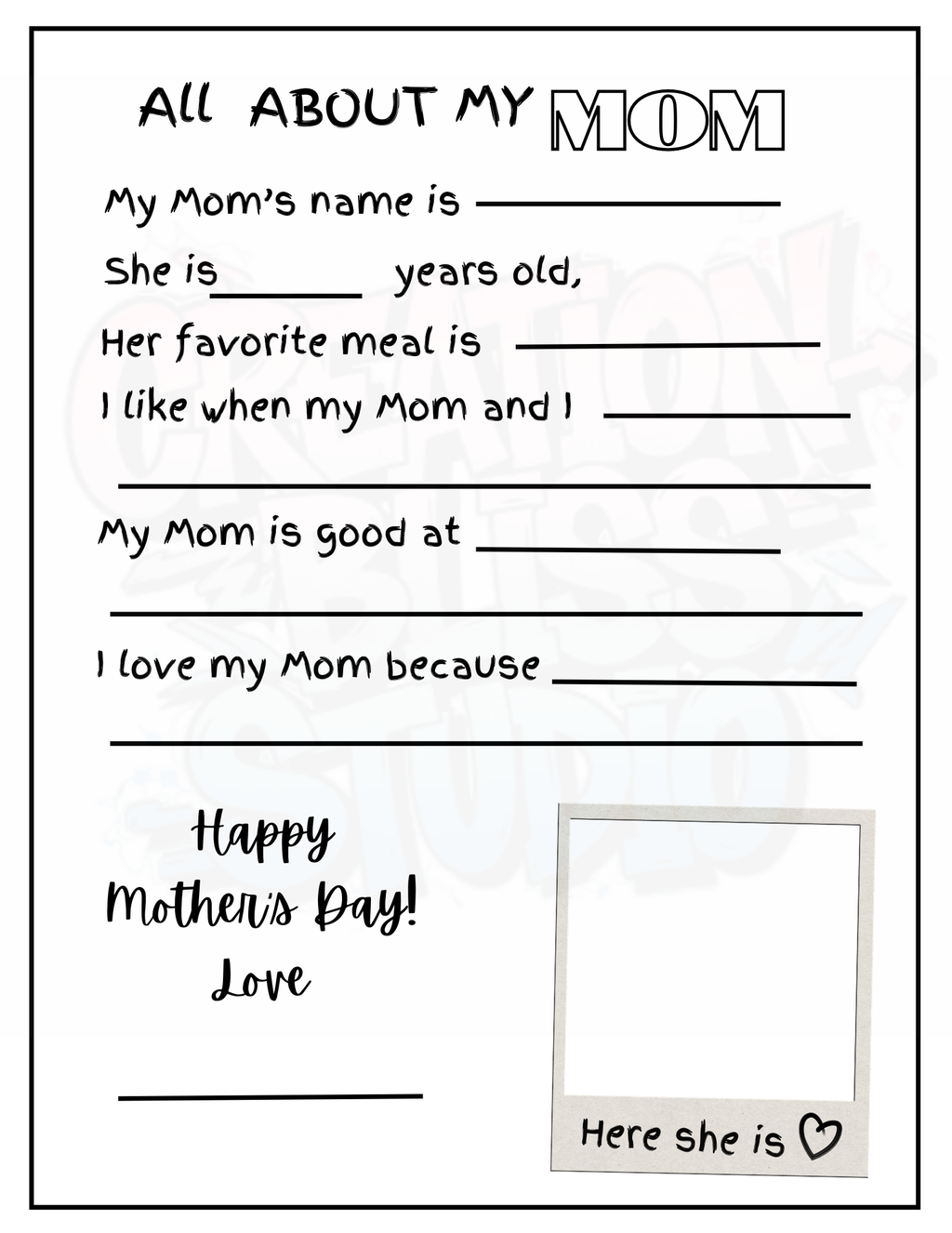 Mother’s Day Activity Set Printable | Kids Coloring Pages + All About Mom Worksheet