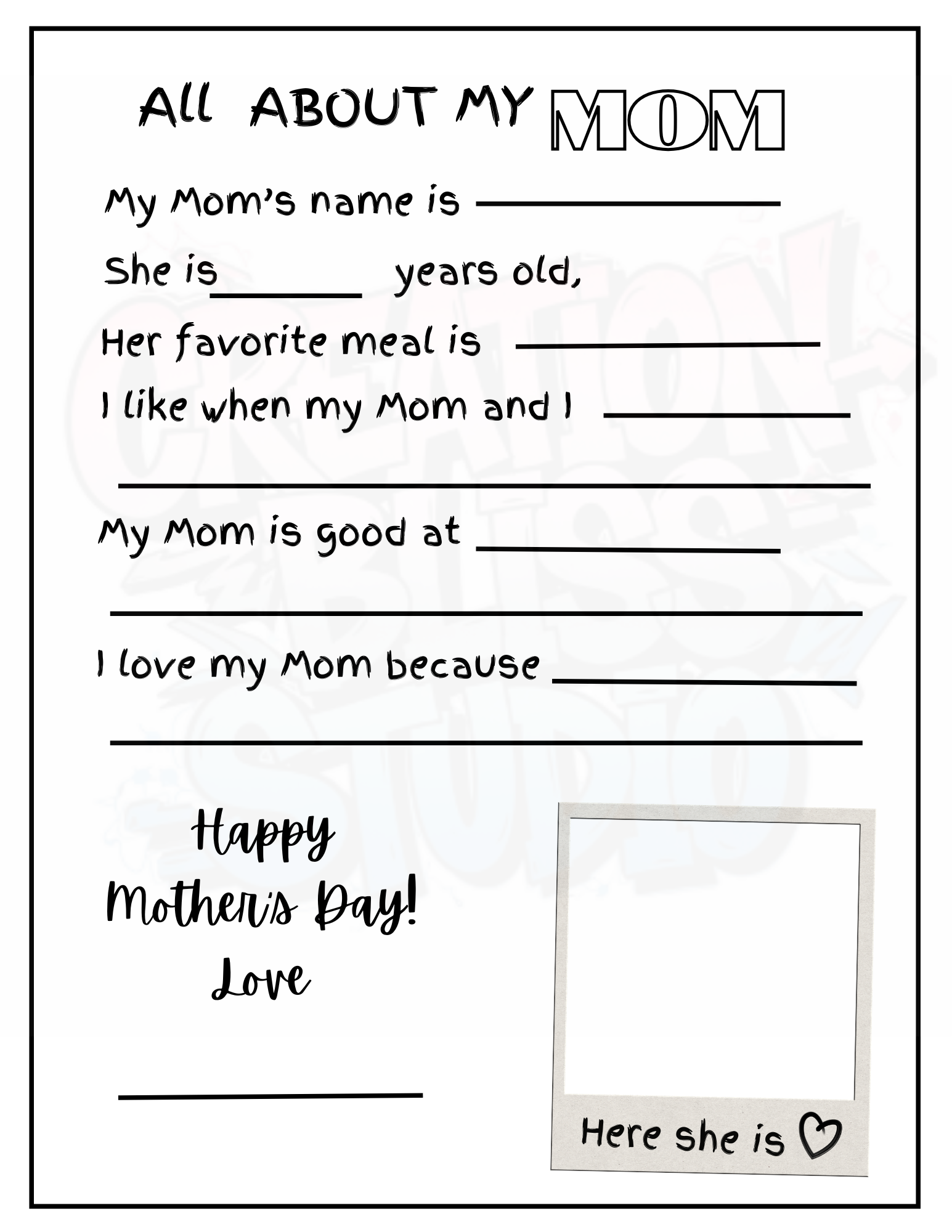 Mother’s Day Activity Set Printable | Kids Coloring Pages + All About Mom Worksheet