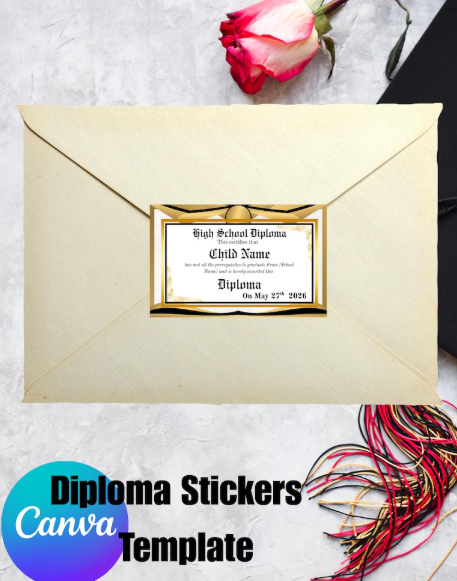 Graduation Diploma Sticker Editable Template