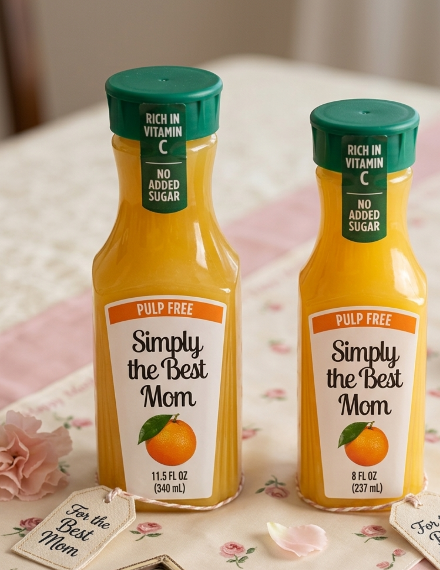Simply the Best Mom Juice Bottle Labels - 8oz & 11.5oz Orange Juice Labels