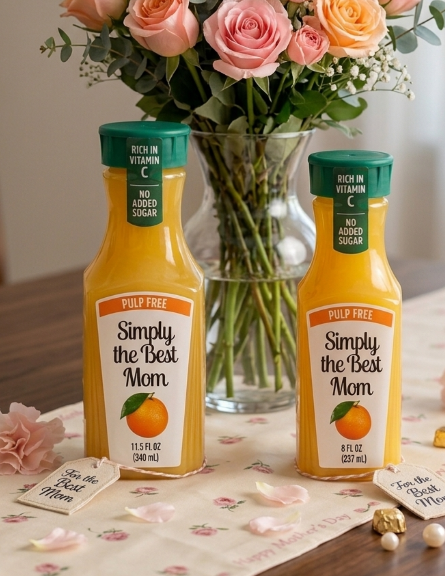 Simply the Best Mom Juice Bottle Labels - 8oz & 11.5oz Orange Juice Labels