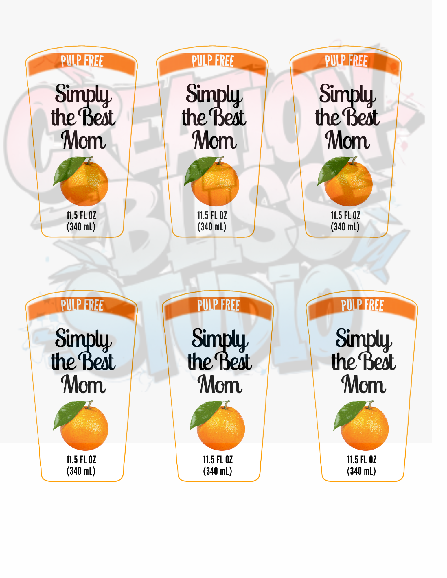 Simply the Best Mom Juice Bottle Labels - 8oz & 11.5oz Orange Juice Labels